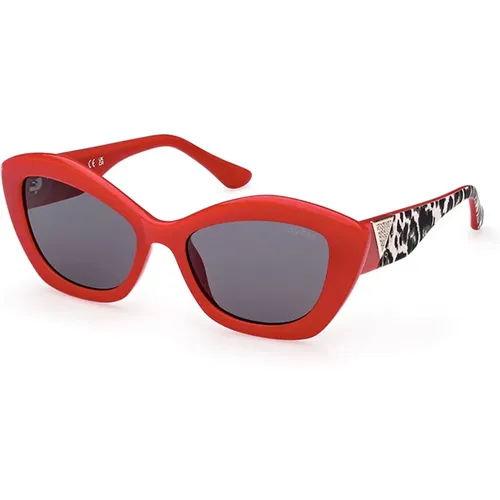 Rot Glanz Graue Sonnenbrille , Damen, Größe: 54 MM - Guess - Modalova