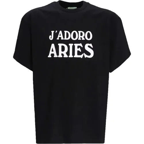 Schwarzes Jersey T-Shirt mit Buchstabendruck - Aries - Modalova