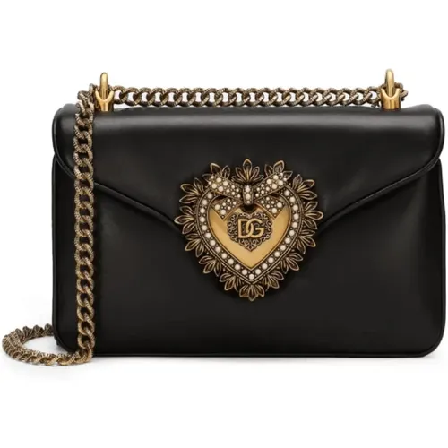 Schwarze Leder Crossbody Tasche mit Goldfarbener Hardware - Dolce & Gabbana - Modalova