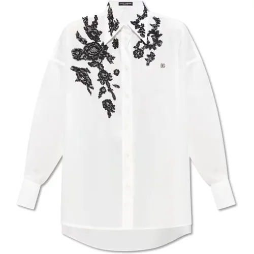 Shirt with lace detail , female, Sizes: M, XS, S, 2XS - Dolce & Gabbana - Modalova