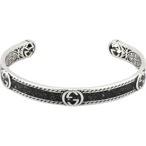 Armband aus Sterlingsilber und schwarzem Emaille mit Interlocking G-Detail - Gucci - Modalova