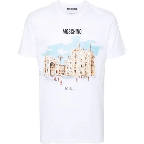 Weiße Baumwoll-T-Shirts und Polos mit Logo-Print , Herren, Größe: L - Moschino - Modalova