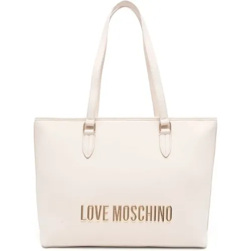 Ivory Logo Bag with Gold Plaque , female, Sizes: ONE SIZE - Love Moschino - Modalova