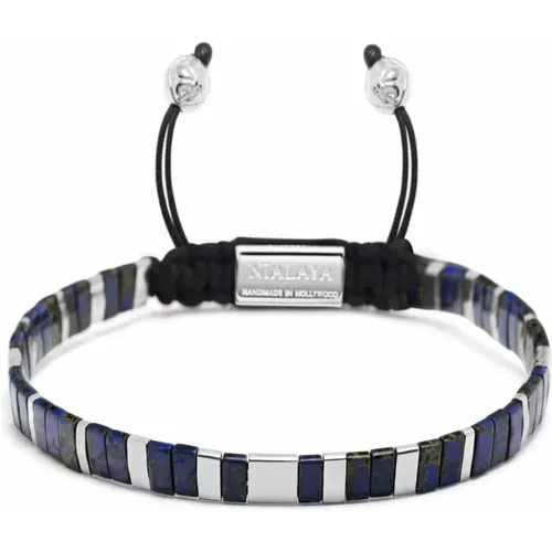 Women's Bracelet with Marbled Blue and Silver Miyuki Tila Beads , Damen, Größe: M - Nialaya - Modalova
