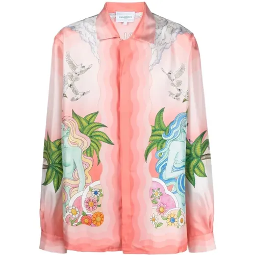 Pink Paix et Amour Silk Shirt , male, Sizes: L, S - Casablanca - Modalova