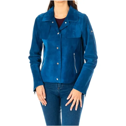 Blaue Jacke mit langen Ärmeln und Druckknopfverschluss - LA MARTINA - Modalova