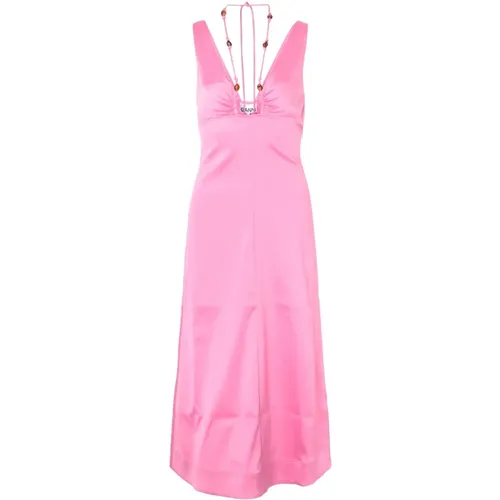 Satin Rosa Butterfly Dress , female, Sizes: S, 2XS, XS - Ganni - Modalova