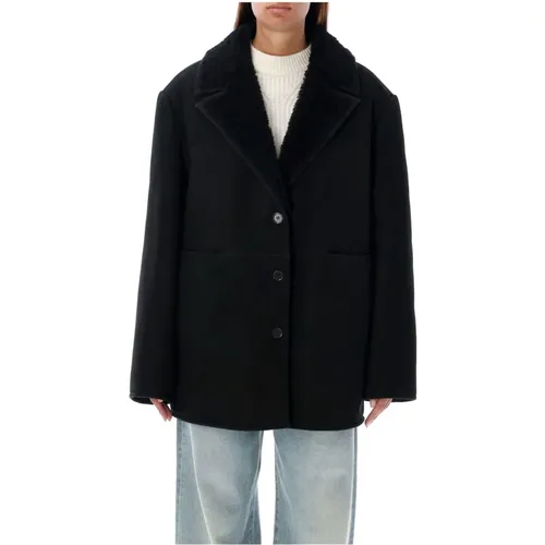 Shearling Mantel Schwarz Aw24 - Loulou Studio - Modalova