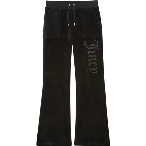 Schwarze Velour Jewel Layla Jogger Hose , Damen, Größe: S - Juicy Couture - Modalova