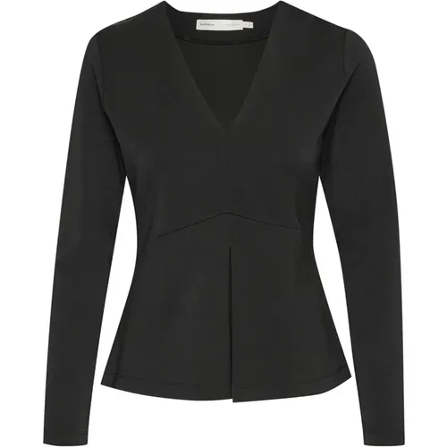 Schwarzes Langarm V-Ausschnitt Top , Damen, Größe: 2XL - InWear - Modalova