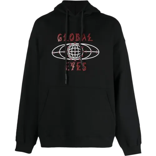 Schwarzer Hoodie mit Globalies Grafikdruck , Herren, Größe: M - 44 Label Group - Modalova