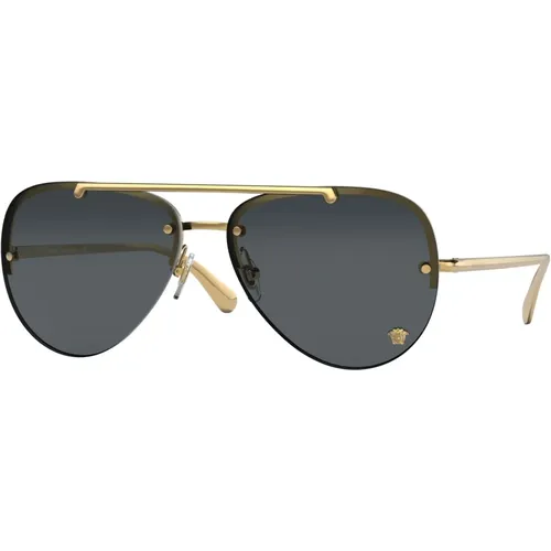 Glam Medusa Sonnenbrille Gold Dunkelgrau , Damen, Größe: 60 MM - Versace - Modalova