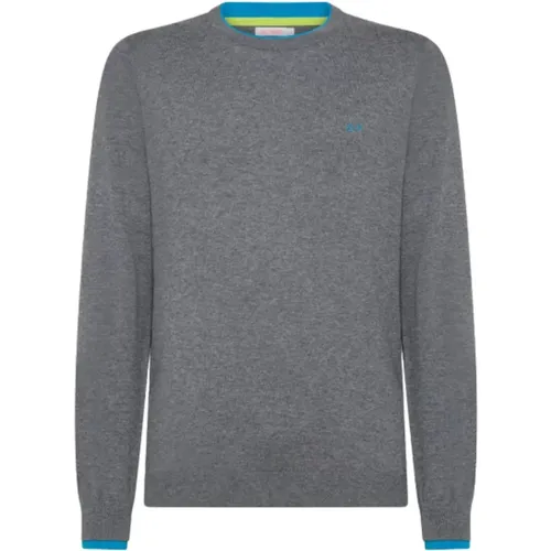 Grauer Pullover Rund Doppel Rippe , Herren, Größe: 2XL - Sun68 - Modalova