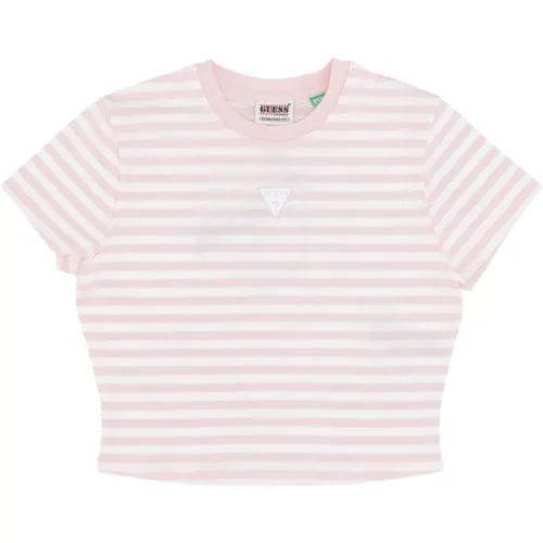 Gestreiftes Crop Tee Baumwolle Blush - Guess - Modalova