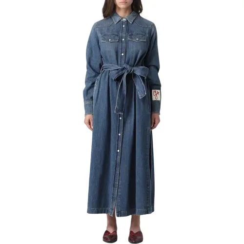 Long Sleeve Washed Denim Dress , female, Sizes: XS, S - Golden Goose - Modalova