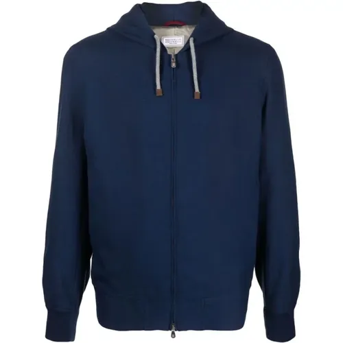 Marineblaue Kapuzenjacke mit Reißverschluss - BRUNELLO CUCINELLI - Modalova