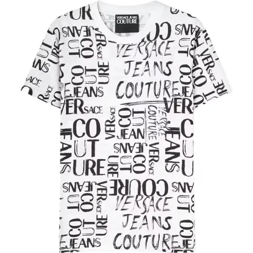 Weißes T-Shirt mit Schwarzem Druck , Herren, Größe: L - Versace Jeans Couture - Modalova
