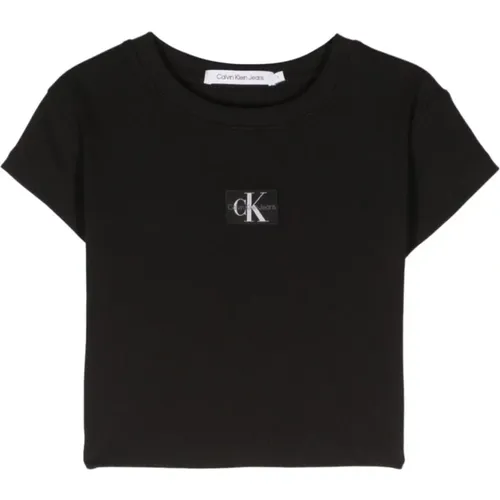 Schwarzes T-Shirt mit Logo-Applikation , Damen, Größe: S - Calvin Klein Jeans - Modalova