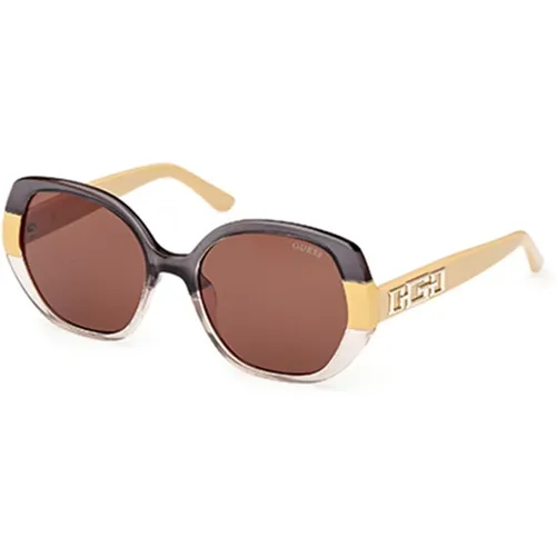 Stylish Sunglasses Brown Lens Yellow Frame , female, Sizes: 55 MM - Guess - Modalova