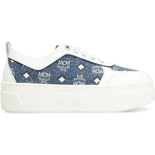 Denim Plateau-Sneakers mit Lederdetails , Damen, Größe: 36 EU - MCM - Modalova