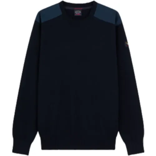Navy Wool Crewneck Sweater , male, Sizes: L - PAUL & SHARK - Modalova
