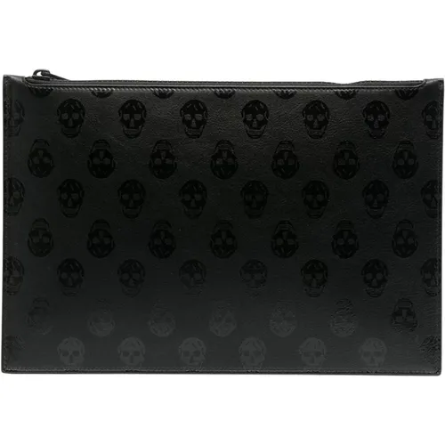 Skull Motif Leather Wallet with Zipper , male, Sizes: ONE SIZE - alexander mcqueen - Modalova