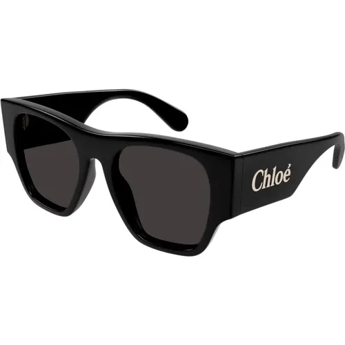 Schwarze/Graue Sonnenbrille , Damen, Größe: 53 MM - Chloé - Modalova