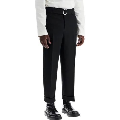 Wool Belted Cropped Trousers , male, Sizes: L - Jil Sander - Modalova