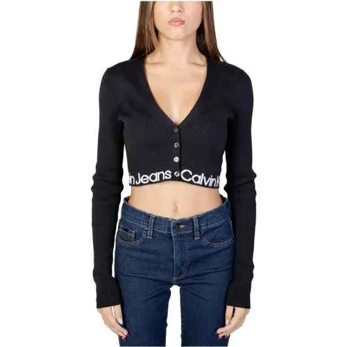 Schwarzer Bedruckter V-Ausschnitt Cardigan , Damen, Größe: M - Calvin Klein Jeans - Modalova