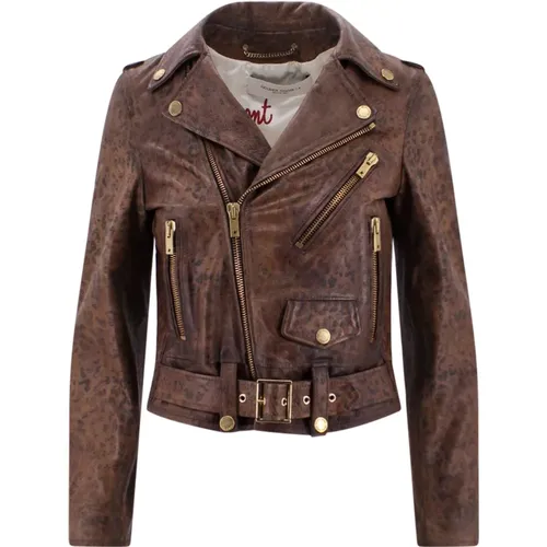 Leather Biker Jacket with Leopard Print , female, Sizes: M - Golden Goose - Modalova