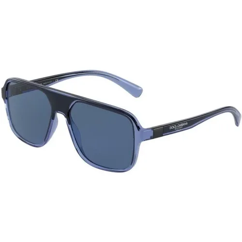 Herren-Sonnenbrille mit transparentem blau-schwarzem Rahmen und dunkelblauen Gläsern , Herren, Größe: 57 MM - Dolce & Gabbana - Modalova