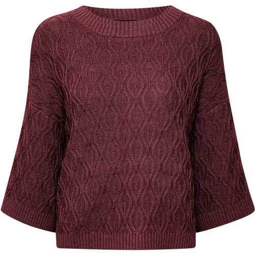 Burgundy Knit Sweater with 3/4 Sleeves , female, Sizes: XS - Soaked in Luxury - Modalova