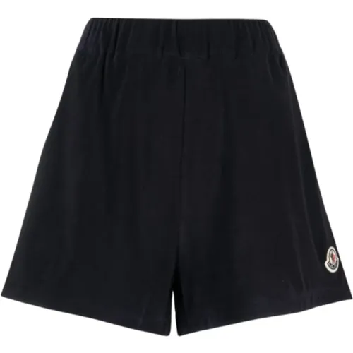 Navy Velvet Patch Logo Shorts , female, Sizes: L - Moncler - Modalova