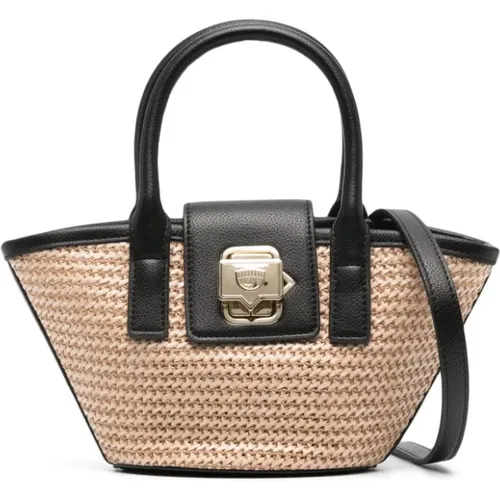 Straw Bucket Bag with Eyelike Motif , female, Sizes: ONE SIZE - Chiara Ferragni Collection - Modalova