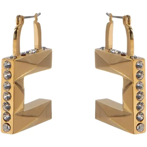 Geometric Gold Earrings with Clear Gems , female, Sizes: ONE SIZE - Elisabetta Franchi - Modalova