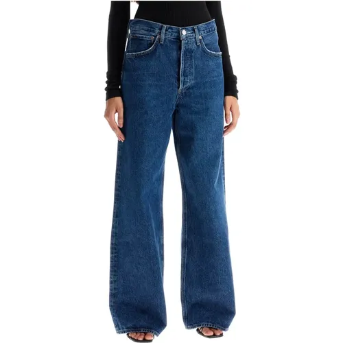 Dark-Washed Wide Leg Jeans with Distressed Detailing , female, Sizes: W24, W26 - Agolde - Modalova