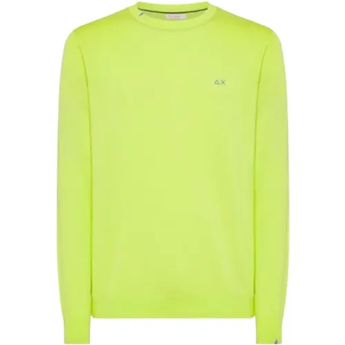 Solid Lime Round Neck T-shirt , male, Sizes: M - Sun68 - Modalova