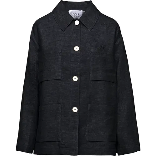 Denim Linen Shirt Jacket , female, Sizes: XS, S, XL, L - Douuod Woman - Modalova