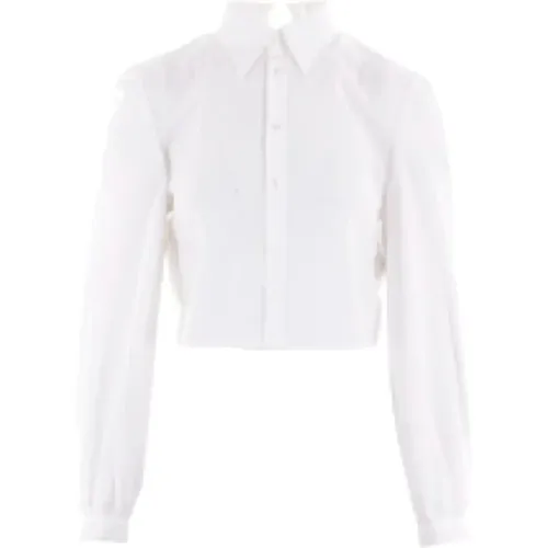 Weiße Cropped Deconstructed Shirt mit Jersey-Einsatz,Weiße Gekürzte Dekonstruierte Bluse mit Jersey-Einsatz - MM6 Maison Margiela - Modalova