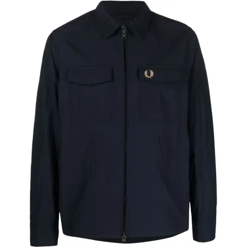 Logo-Embroidered Crinkled Jacket , male, Sizes: L, XL - Fred Perry - Modalova
