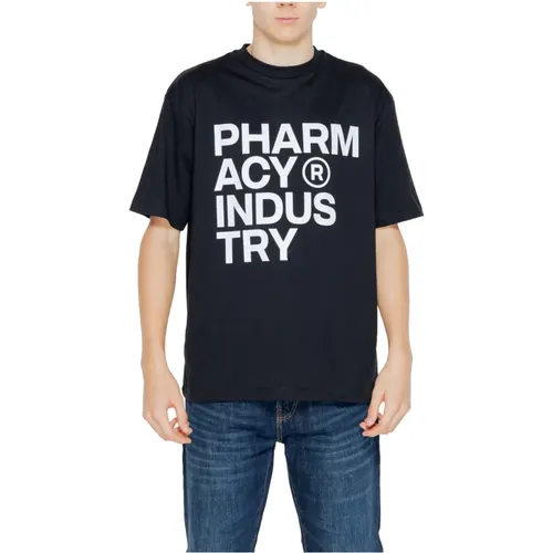 Schwarzes Print Rundhals T-Shirt Männer , Herren, Größe: L - Pharmacy Industry - Modalova
