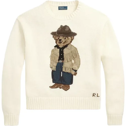 Gerippter Rundhalsausschnitt Sweater Polo Bear , Damen, Größe: M - Ralph Lauren - Modalova