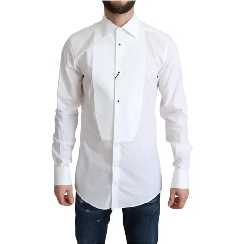 Klassisches Weißes Bib Baumwoll Popeline Herrenhemd , Herren, Größe: XL - Dolce & Gabbana - Modalova