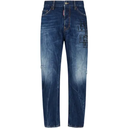 Indigo Blaue Denim Logo Print Hose , Herren, Größe: L - Dsquared2 - Modalova