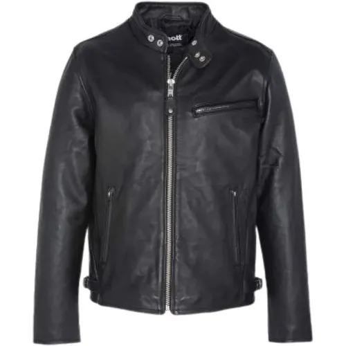 Klassische Café Racer Lederjacke , Herren, Größe: L - Schott NYC - Modalova