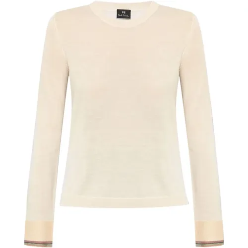 Cream White Fine Knit Sweater , female, Sizes: S, M, L, XL, XS - PS By Paul Smith - Modalova