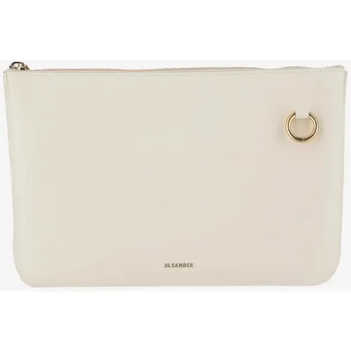 Leather Clutch with Gold Logo Detail , female, Sizes: ONE SIZE - Jil Sander - Modalova