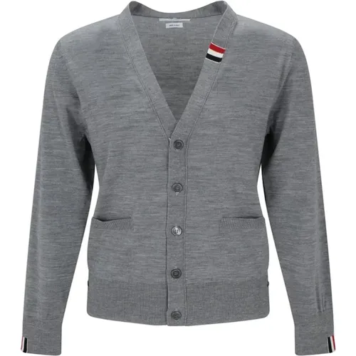 Wool Sweater with Button Closure , male, Sizes: L, XL - Thom Browne - Modalova