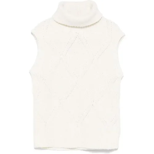 Cream White Sleeveless Knit Sweater , female, Sizes: XS, L, M, S, 2XS - Fabiana Filippi - Modalova