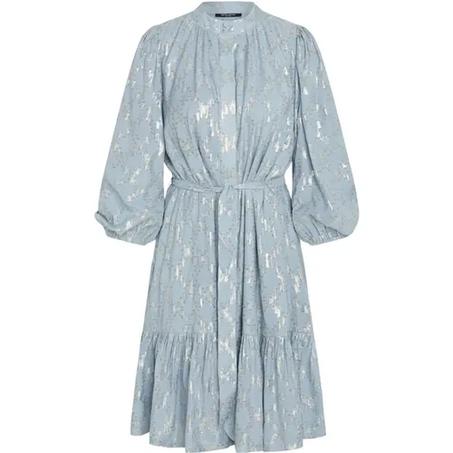 Blaues Kleid mit Metallischem Print und Puffärmeln , Damen, Größe: XL - Bruuns Bazaar - Modalova